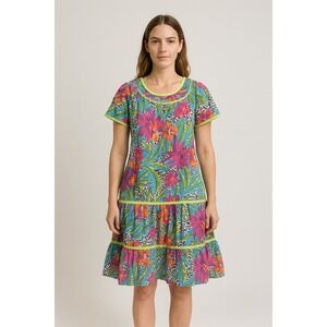 Vtg 70s Floral Hawaiian Muumuu Dress Womens L Tropical Lounge Beach Pool Pockets